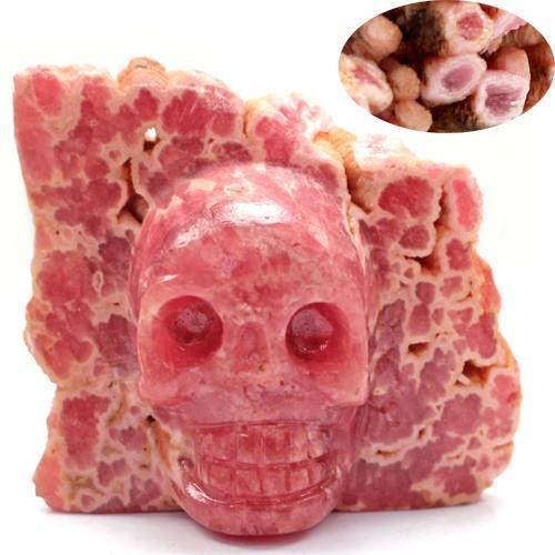 極上品 スタラクタイト インカローズ（ロードクロサイト）スカル ドクロ 髑髏 彫刻 置物 アルゼンチン産 〔D300-10〕【メール便不可】