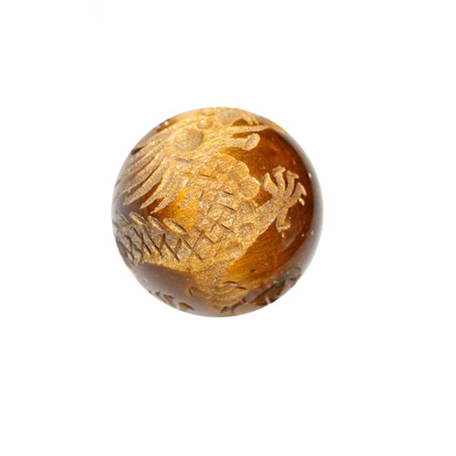 〔I122-16m〕天然石 タイガーアイ 素彫り 四神獣 ビーズ (青龍)　約16mm【粒売り】