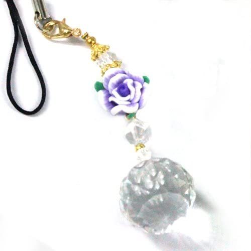 紫色の薔薇 フラワーサンキャッチャー バッグチャーム ストラップ  トップ(クリア) 1本 〔n2-35C〕