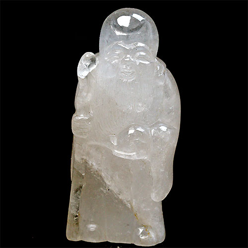 〔D383-25〕彫刻品 水晶 寿老人 置物 長寿延命、諸病平癒、富貴繁栄、子孫繁栄 天然石【メール便不可】