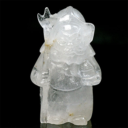 〔D383-31〕彫刻品 水晶 毘沙門天 置物 厄除け。恵方の神 天然石【メール便不可】