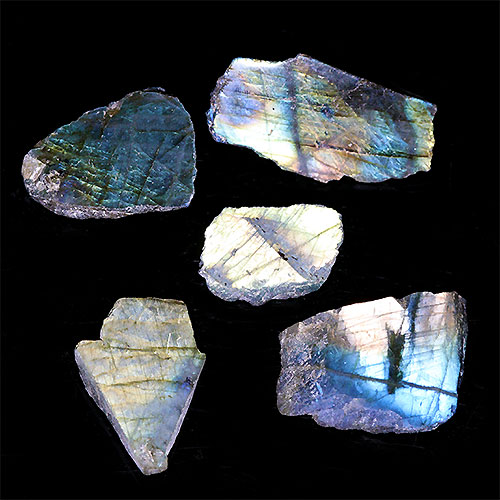 〔D440-1〕ラブラドライト スライス 5個入り Labradorite マダガスカル産 原石 鉱物 標本