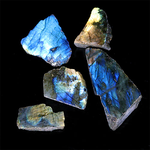 〔D440-16〕ラブラドライト スライス 5個入り Labradorite マダガスカル産 原石 鉱物 標本