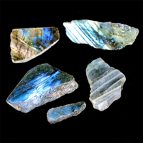 〔D440-2〕ラブラドライト スライス 5個入り Labradorite マダガスカル産 原石 鉱物 標本
