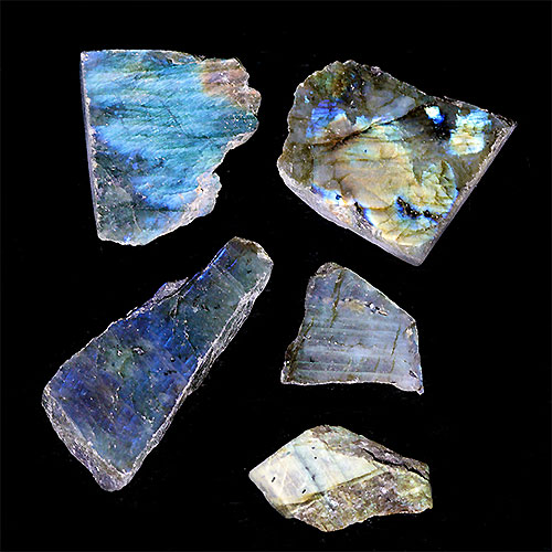 〔D440-3〕ラブラドライト スライス 5個入り Labradorite マダガスカル産 原石 鉱物 標本
