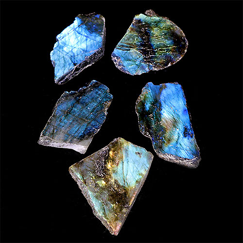 〔D440-4〕ラブラドライト スライス 5個入り Labradorite マダガスカル産 原石 鉱物 標本