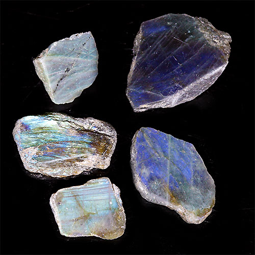 〔D440-5〕ラブラドライト スライス 5個入り Labradorite マダガスカル産 原石 鉱物 標本
