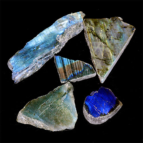 〔D440-6〕ラブラドライト スライス 5個入り Labradorite マダガスカル産 原石 鉱物 標本