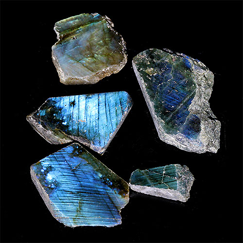 〔D440-7〕ラブラドライト スライス 5個入り Labradorite マダガスカル産 原石 鉱物 標本
