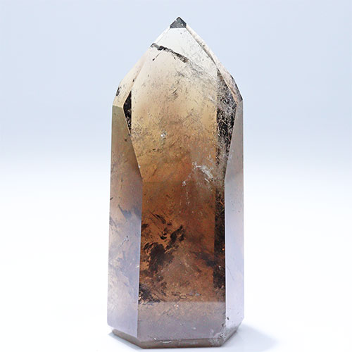 〔D451-1〕高品質 ブラジル ミナスジェライス コリント スモーキーシトリン ポイント Citrine 黄水晶 六角柱 置物【メール便不可】