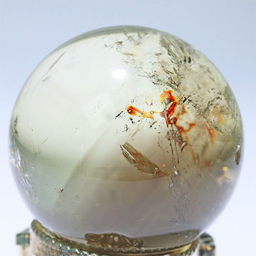 〔D453-3〕約42mm シトリン 虹入り ファントム ゼウスクォーツ スフィア Citrine 丸玉  黄水晶 置物 風水