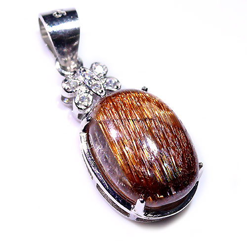 〔J348-3〕高品質 sv925 ブロンズルチルクォーツキャッツアイ ペンダントトップ Bronze Rutilated Quartz