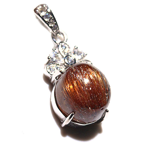 〔J348-4〕高品質 sv925 ブロンズルチルクォーツキャッツアイ ペンダントトップ Bronze Rutilated Quartz