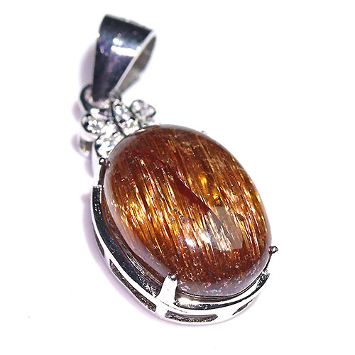 〔J348-5〕高品質 sv925 ブロンズルチルクォーツキャッツアイ ペンダントトップ Bronze Rutilated Quartz
