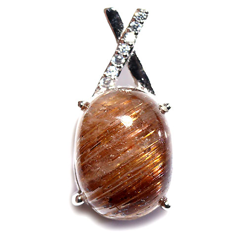 〔J348-8〕高品質 sv925 ブロンズルチルクォーツキャッツアイ ペンダントトップ Bronze Rutilated Quartz
