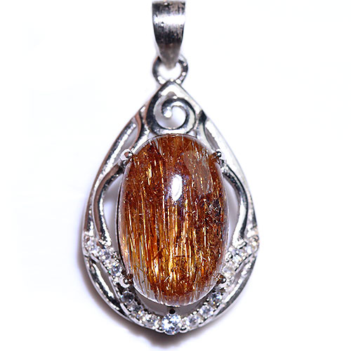 〔J348-9〕高品質 sv925 ブロンズルチルクォーツキャッツアイ ペンダントトップ Bronze Rutilated Quartz