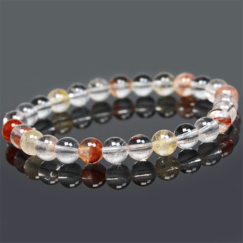 〔K1390〕約7mm ライモナイトインクォーツ(褐鉄鉱)Limonite in Quartz ブレスレット【ランダム発送】