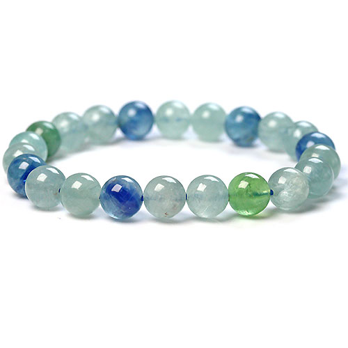 〔K1442-9m〕9mmミックスカイヤナイト グリーンブルーカイヤナイト kyanite 藍晶石 ブレスレット