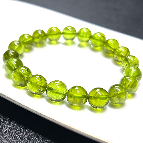 〔K1462〕希少 高品質 Peridot ペリドット 橄欖石 ブレスレット約9.5mm【FOREST 天然石 パワーストーン】