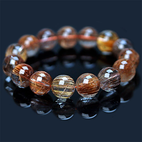 〔K1712-4〕約14mm 透明度が高い 高品質 ブロンズルチルクォーツ （Bronze Rutilated Quartz） ブレスレット