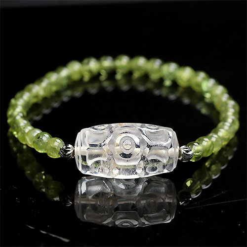 〔K1756〕水晶九眼 ペリドット  Peridot  橄欖石 デザインブレスレット【FOREST 天然石 パワーストーン】