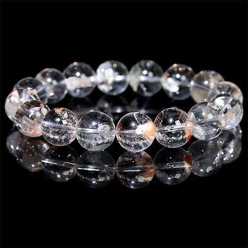 〔K1823-1〕約13mm クォーツインクォーツ 貫入水晶 ブレスレット Quartz in quartz