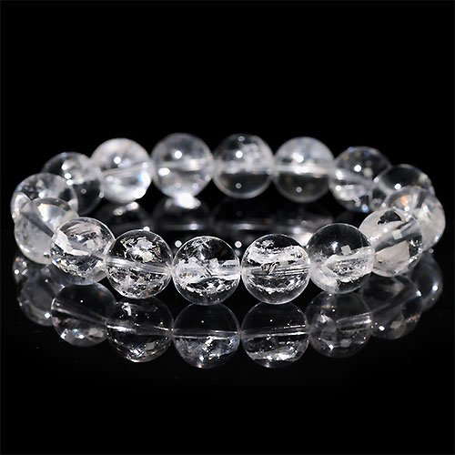〔K1823-2〕約13mm クォーツインクォーツ 貫入水晶 ブレスレット Quartz in quartz