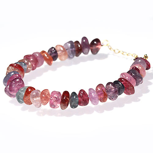 〔K1826〕約8-10mm 淡いマルチカラースピネル Spinel タンブル ブレスレット【FOREST 天然石 パワーストーン】