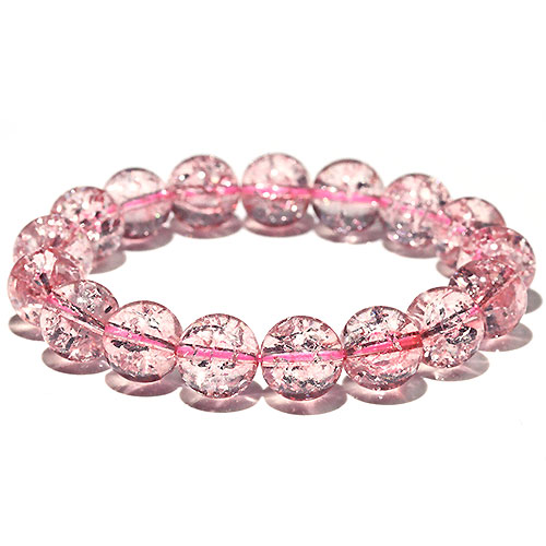〔K1839〕約12mm ピンククラックガラス ブレスレット ガラスビーズ ピンククリスタルガラス