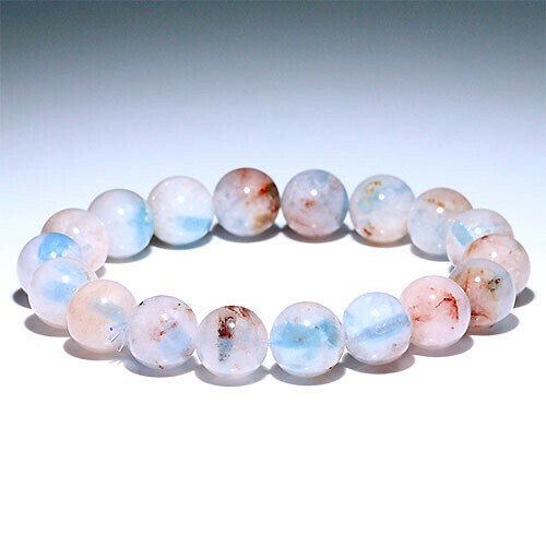 〔K1847-13m〕13mm淡いピンクカラーのアイランドアクアマリンisland Aquamarine ブレスレット