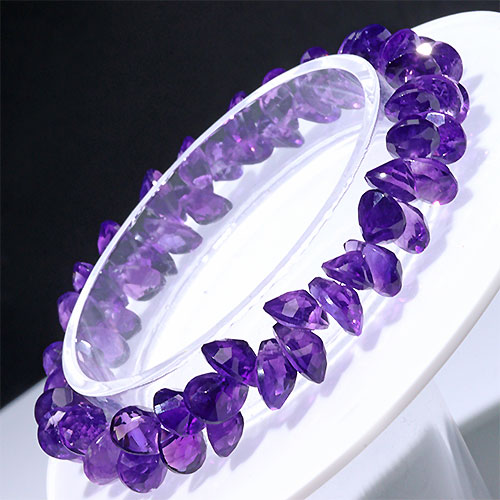 〔K1854-3〕高品質 宝石ルースカット アフリカアメジスト Amethyst ペアシェイプカット 約8x6mm ブレスレット