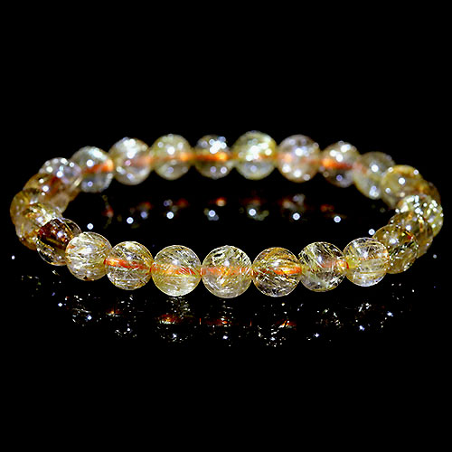 〔K1891-5〕約7.3mm タイチンルチルクォーツ ブレスレット Rutilated Quartz