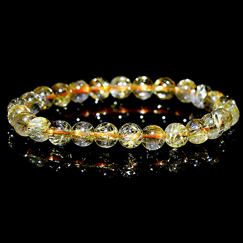 〔K1891-6〕約7.3mm タイチンルチルクォーツ ブレスレット Rutilated Quartz