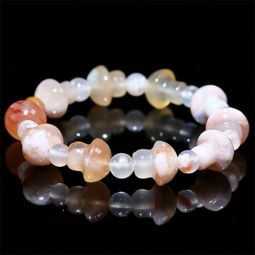 〔K1914〕約12mm 桜瑪瑙  キノコ チェリーブロッサムアゲート ブレスレット【ランダム発送】