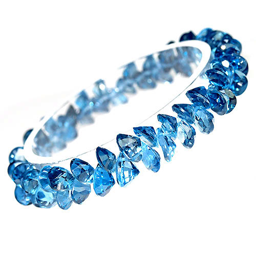 〔K1928〕高品質 宝石ルースカット ロンドンブルートパーズ Topaz ペアシェイプカット 約8x6mm ブレスレット
