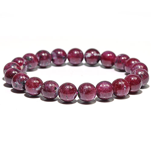 〔K1931-9〕約9mm 天然ルビーインゾイサイト Ruby ブレスレット コランダム 紅玉【FOREST 天然石 パワーストーン】
