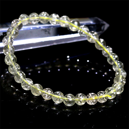 〔K1962-4〕高品質 約6mm リビアングラス 隕石 ブレスレット Libyan desert glass（クリストバライト）