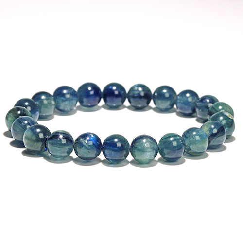 〔K1964-8〕約9mm グリーンブルーカイヤナイト 藍晶石 ブレスレット【FOREST 天然石 パワーストーン】