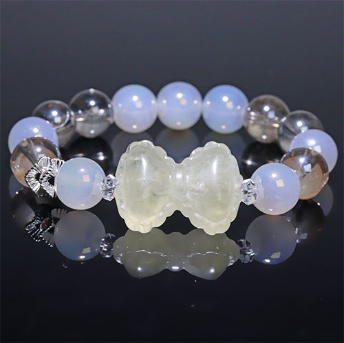 〔K1984〕リボン レモンクォーツ オーラクォーツ デザインブレスレット