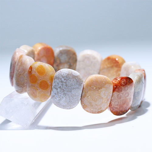 フォシルコーラルバングル　珊瑚玉バングル　天然石 お花模様が見える＊フォッシルコーラルバングル | 大阪梅田