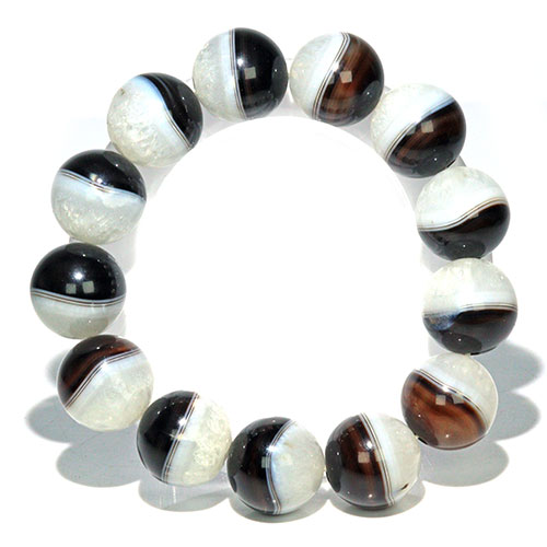 〔K2017-1〕高品質 レア 約17mm 天然一線薬師天地天珠瑪瑙 ブレスレット 水晶瑪瑙共生