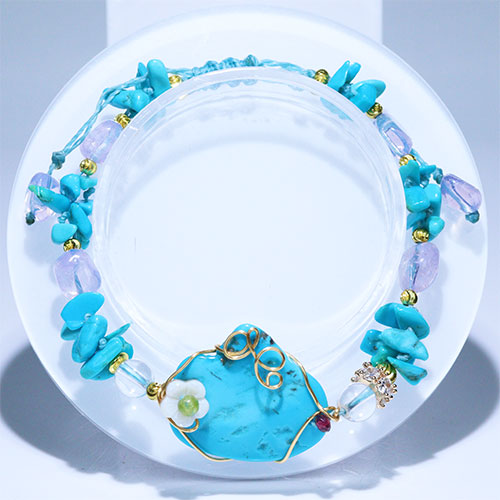 〔K2025〕スリーピングビューティーターコイズ＆キングマンターコイズ　天然石デザインブレスレット