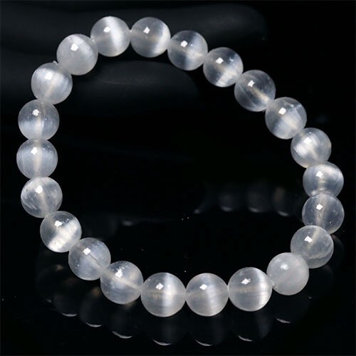 〔K617-8m〕 キャッツアイ セレナイト 透石膏 ブレスレット 8ｍｍ