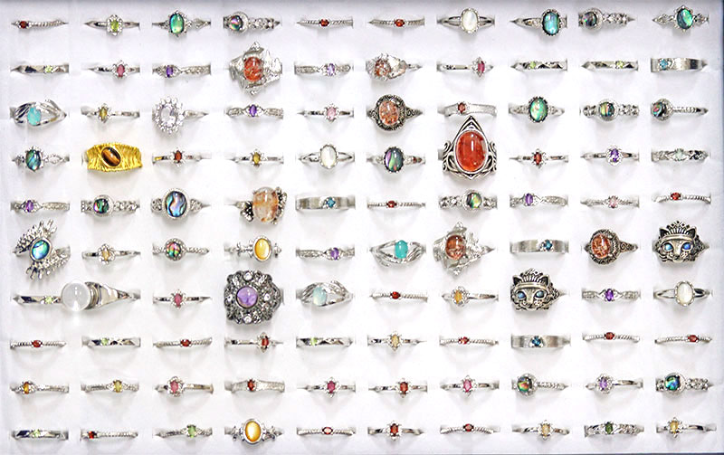 〔R374-43〕お買い得 天然石 箱売り リング 100個 指輪 フリーサイズ  まとめ売り アクセサリーリング
