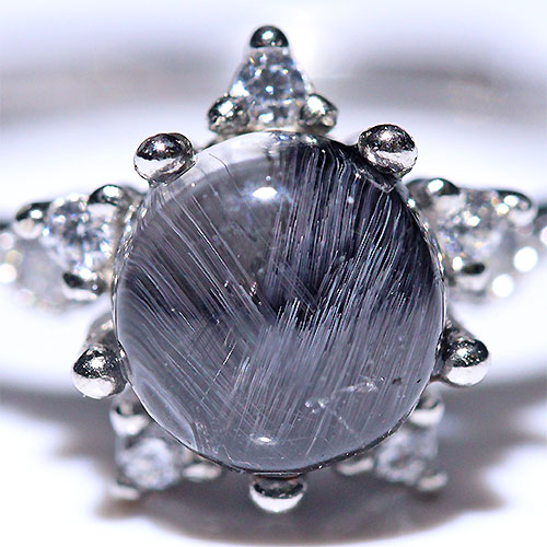 〔R442-5〕高品質 プラチナルチルクォーツ リング Platinum Rutilelated Quartz 針入り水晶