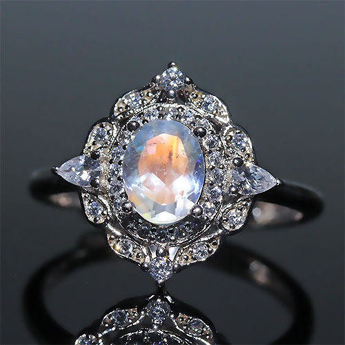 〔R443-1〕マダガスカル産 レインボームーンストーン リング 指輪 サイズフリー Rainbow moonstone
