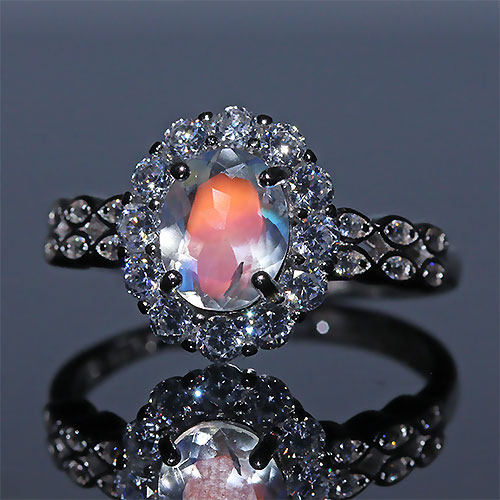 〔R443-2〕マダガスカル産 レインボームーンストーン リング 指輪 サイズフリー Rainbow moonstone