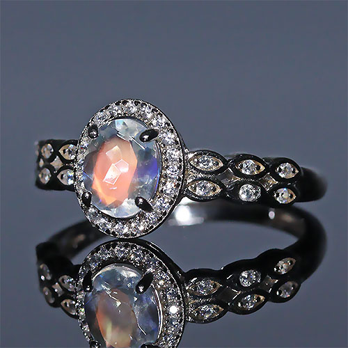〔R443-3〕マダガスカル産 レインボームーンストーン リング 指輪 サイズフリー Rainbow moonstone