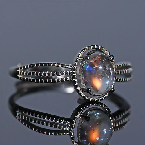 〔R443-7〕マダガスカル産 レインボームーンストーン リング 指輪 サイズフリー Rainbow moonstone
