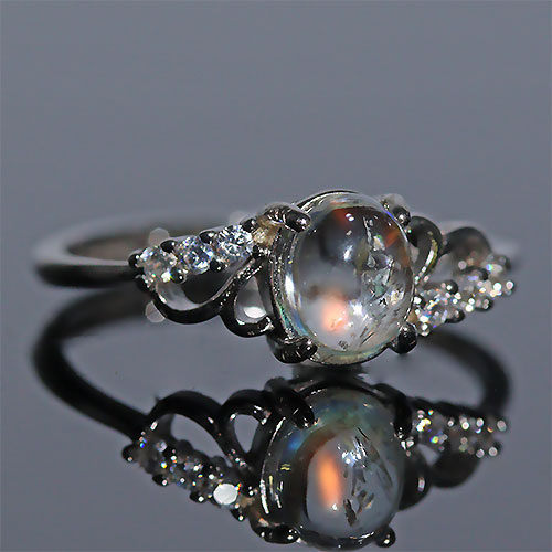 〔R443-9〕マダガスカル産 レインボームーンストーン リング 指輪 サイズフリー Rainbow moonstone